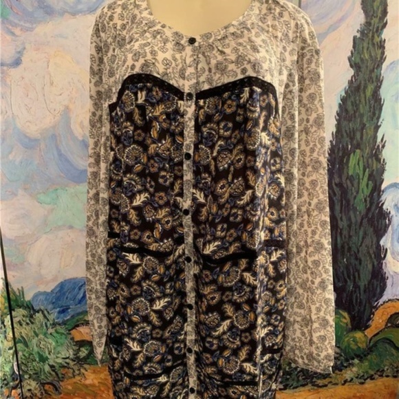 Woman Within Tops - Woman Within Black Mixed Print Button Tunic Blouse